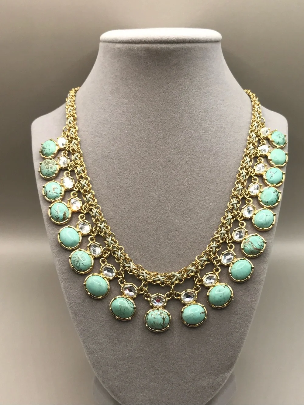 Gold-Tone & Faux Turquoise Pendants Necklace - Picture 4 of 8